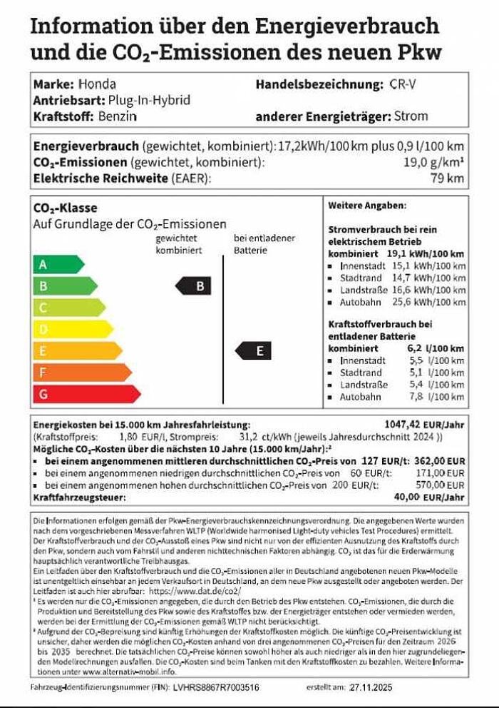 Honda CR-V Plug in Hybrid e: PHEV 2.0 i-MMD 2WD Advance Tech